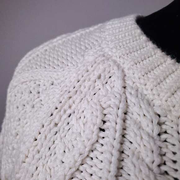 GAP ivory cotton crewneck fisherman knit sweater - Picture 3 of 5